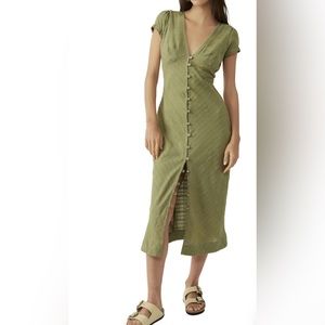 NWT Free People New In Town MIDI dress wooden button down Color Willow Size Med